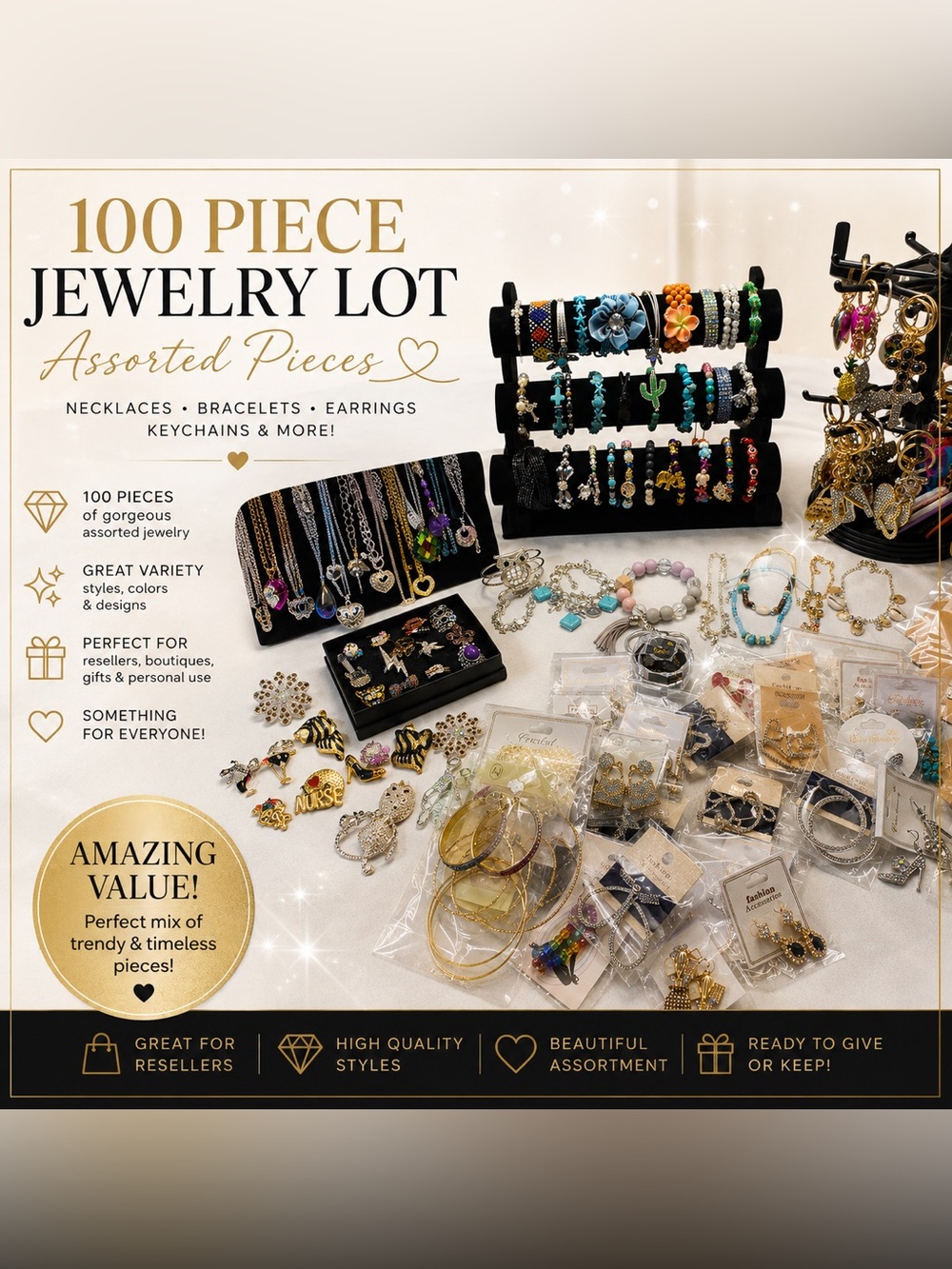 Boutique Inventory Closeout 100 Piece Fashion Jewelry Reseller Lot